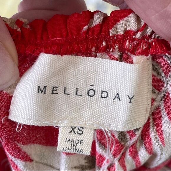 Melloday Tie Back Tropical Print Red/Beige Tank Top - XS - Picture 2 of 6